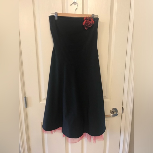 Little Black Strapless Dress with Red Rose and Crinoline - Picture 1 of 3